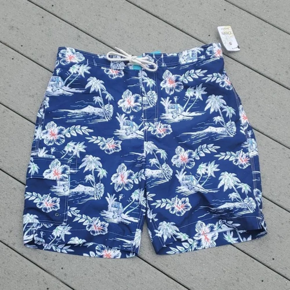NWT Chaps Hawaiian Flower Pattern Swim Shorts